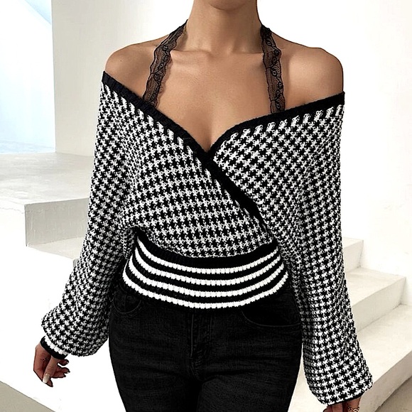 Lace Strap Batwing Sleeve Sweater - Picture 5 of 16